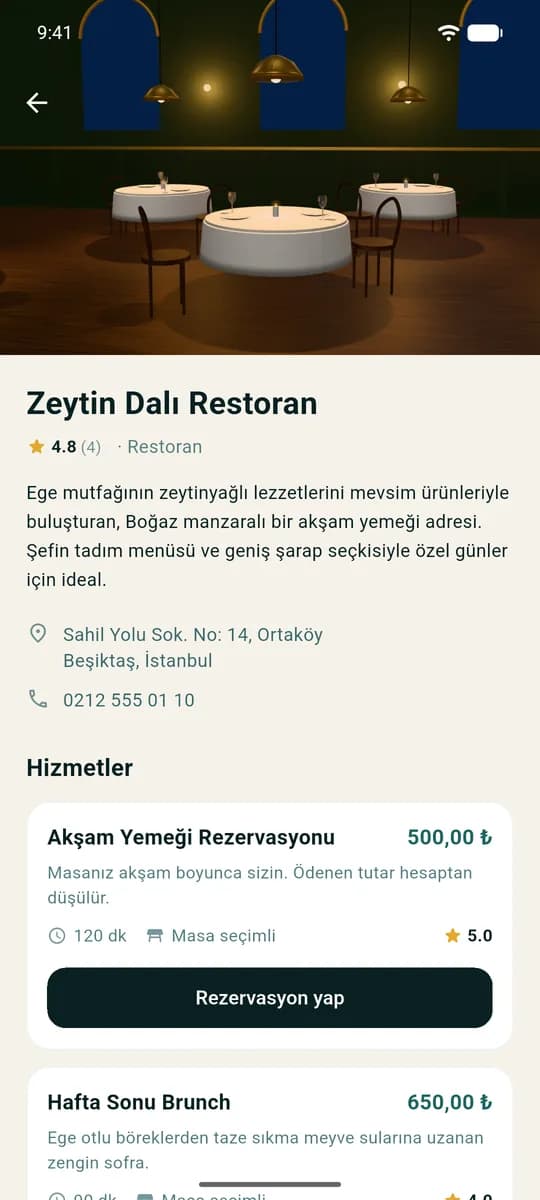 Mobil: işletme detayı ve hizmetler