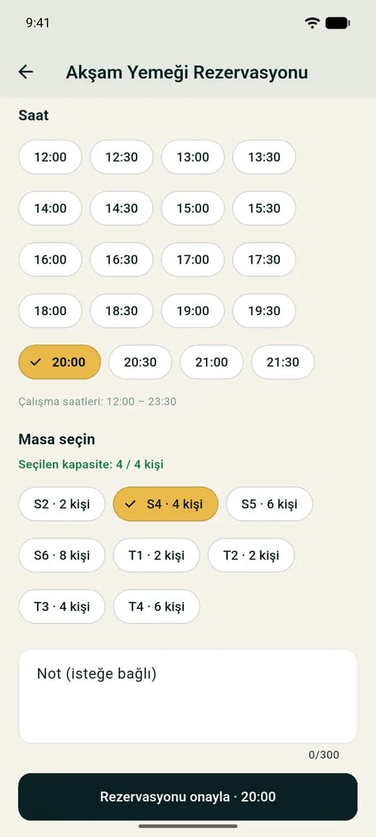 Mobil: masa seçimi