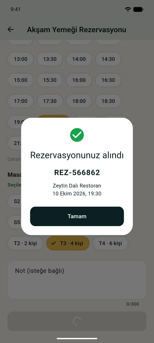 Mobil: rezervasyon onayı