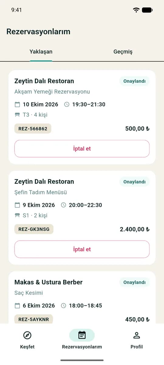 Mobil: rezervasyonlarım