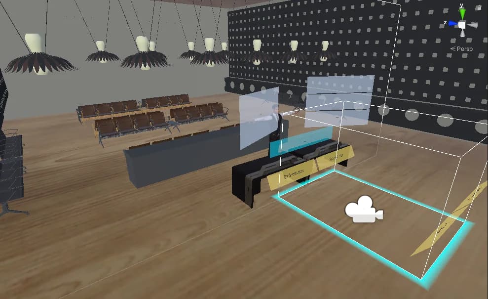 Sanal Gerçeklik Dil Laboratuvarı — konferans salonu ortamı